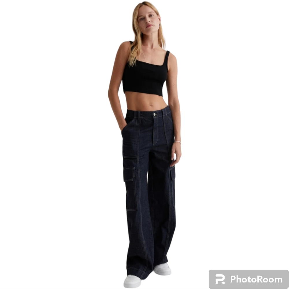 EMRATA X AG WIDE-LEG DENIM CARGO PANT